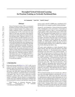 Decoupled Vertical Federated Learning for Practical Training on
  Vertically Partitioned Data