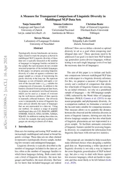 A Measure for Transparent Comparison of Linguistic Diversity in
  Multilingual NLP Data Sets