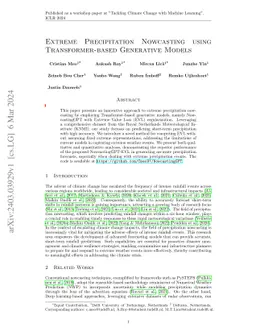Extreme Precipitation Nowcasting using Transformer-based Generative
  Models