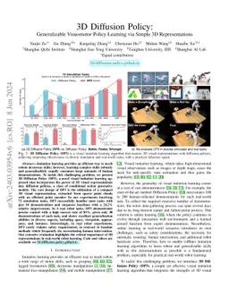 3D Diffusion Policy: Generalizable Visuomotor Policy Learning via Simple
  3D Representations