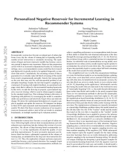 Personalized Negative Reservoir for Incremental Learning in Recommender Systems