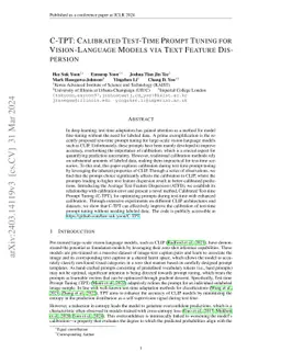 C-TPT: Calibrated Test-Time Prompt Tuning for Vision-Language Models via
  Text Feature Dispersion