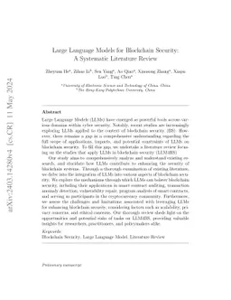 Large Language Models for Blockchain Security: A Systematic Literature Review