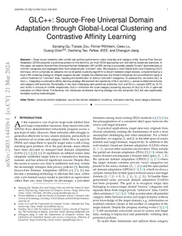 GLC++: Source-Free Universal Domain Adaptation through Global-Local Clustering and Contrastive Affinity Learning