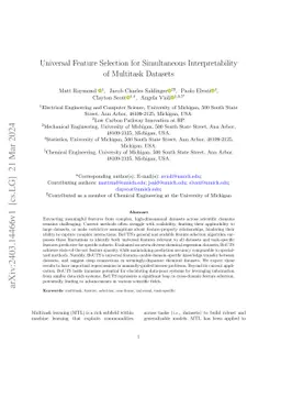 Universal Feature Selection for Simultaneous Interpretability of
  Multitask Datasets