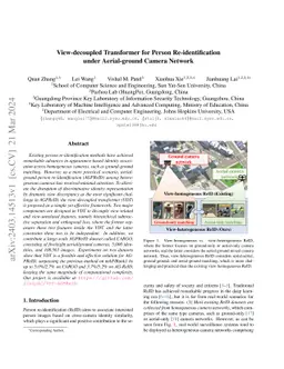 View-decoupled Transformer for Person Re-identification under
  Aerial-ground Camera Network