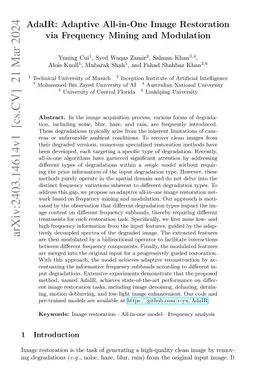 AdaIR: Adaptive All-in-One Image Restoration via Frequency Mining and
  Modulation