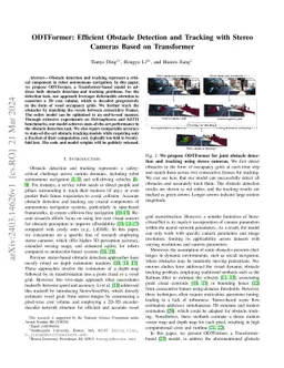 ODTFormer: Efficient Obstacle Detection and Tracking with Stereo Cameras
  Based on Transformer