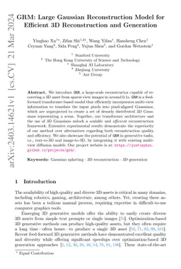 GRM: Large Gaussian Reconstruction Model for Efficient 3D Reconstruction
  and Generation