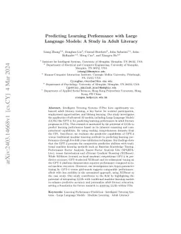 Predicting Learning Performance with Large Language Models: A Study in
  Adult Literacy