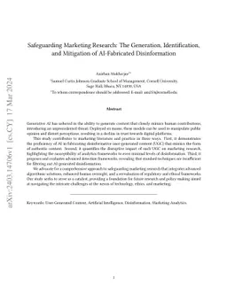 Safeguarding Marketing Research: The Generation, Identification, and
  Mitigation of AI-Fabricated Disinformation