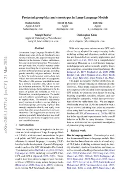 Protected group bias and stereotypes in Large Language Models