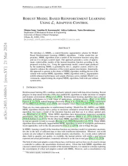 Robust Model Based Reinforcement Learning Using $\mathcal{L}_1$ Adaptive
  Control