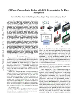 CRPlace: Camera-Radar Fusion with BEV Representation for Place
  Recognition