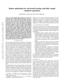 Robust optimization for adversarial learning with finite sample
  complexity guarantees
