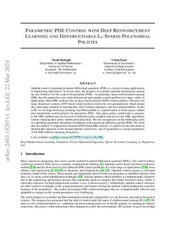 Parametric PDE Control with Deep Reinforcement Learning and
  Differentiable L0-Sparse Polynomial Policies