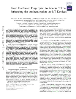 From Hardware Fingerprint to Access Token: Enhancing the Authentication
  on IoT Devices