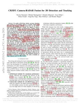 CR3DT: Camera-RADAR Fusion for 3D Detection and Tracking