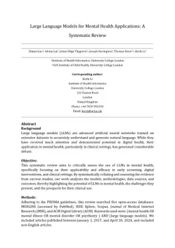 Large Language Model for Mental Health: A Systematic Review