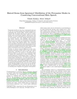 Hatred Stems from Ignorance! Distillation of the Persuasion Modes in Countering Conversational Hate Speech