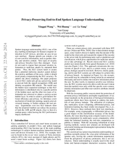 Privacy-Preserving End-to-End Spoken Language Understanding