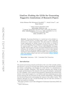 LimGen: Probing the LLMs for Generating Suggestive Limitations of
  Research Papers