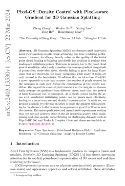Pixel-GS: Density Control with Pixel-aware Gradient for 3D Gaussian
  Splatting