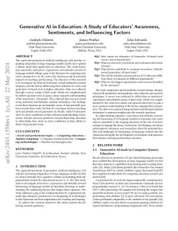 Generative AI in Education: A Study of Educators' Awareness, Sentiments,
  and Influencing Factors