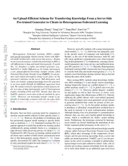 An Upload-Efficient Scheme for Transferring Knowledge From a Server-Side
  Pre-trained Generator to Clients in Heterogeneous Federated Learning