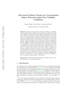 Adversarial Defense Teacher for Cross-Domain Object Detection under Poor
  Visibility Conditions
