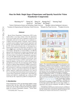 Once for Both: Single Stage of Importance and Sparsity Search for Vision
  Transformer Compression