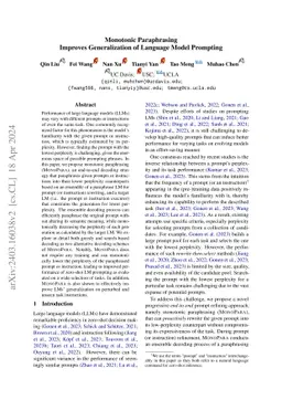 Monotonic Paraphrasing Improves Generalization of Language Model
  Prompting