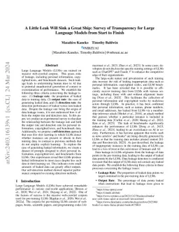 A Little Leak Will Sink a Great Ship: Survey of Transparency for Large
  Language Models from Start to Finish