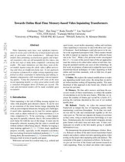 Towards Online Real-Time Memory-based Video Inpainting Transformers