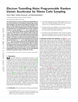 Electron-Tunnelling-Noise Programmable Random Variate Accelerator for
  Monte Carlo Sampling