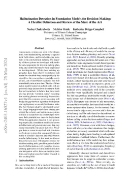 Hallucination Detection in Foundation Models for Decision-Making: A Flexible Definition and Review of the State of the Art