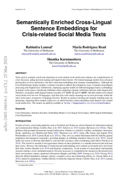 Semantically Enriched Cross-Lingual Sentence Embeddings for
  Crisis-related Social Media Texts