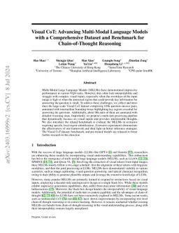 Visual CoT: Advancing Multi-Modal Language Models with a Comprehensive
  Dataset and Benchmark for Chain-of-Thought Reasoning