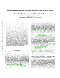 Outcome-Constrained Large Language Models for Countering Hate Speech