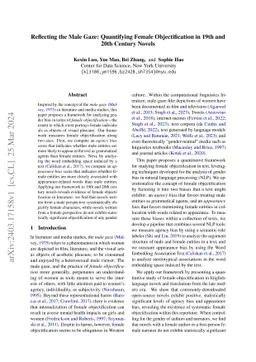 Reflecting the Male Gaze: Quantifying Female Objectification in 19th and
  20th Century Novels