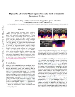 Physical 3D Adversarial Attacks against Monocular Depth Estimation in
  Autonomous Driving