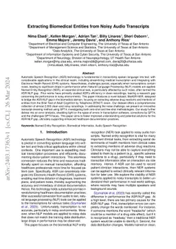 Extracting Biomedical Entities from Noisy Audio Transcripts