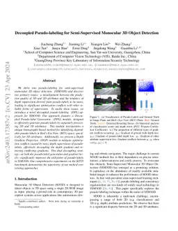 Decoupled Pseudo-labeling for Semi-Supervised Monocular 3D Object
  Detection