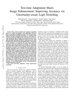 Test-time Adaptation Meets Image Enhancement: Improving Accuracy via
  Uncertainty-aware Logit Switching