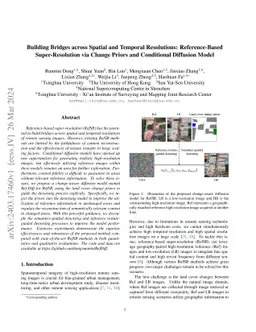 Building Bridges across Spatial and Temporal Resolutions:
  Reference-Based Super-Resolution via Change Priors and Conditional Diffusion
  Model