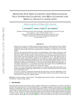 Boosting Few-Shot Learning with Disentangled Self-Supervised Learning
  and Meta-Learning for Medical Image Classification