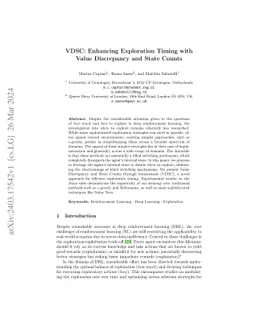 VDSC: Enhancing Exploration Timing with Value Discrepancy and State
  Counts