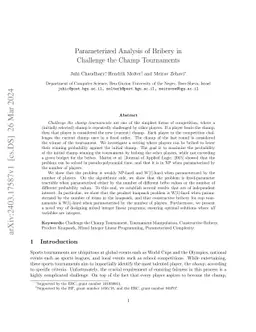 Parameterized Analysis of Bribery in Challenge the Champ Tournaments