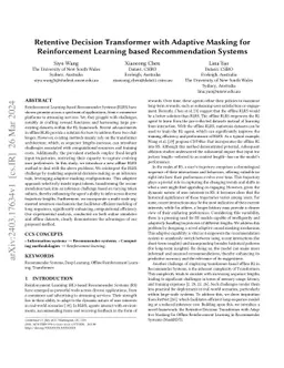 Retentive Decision Transformer with Adaptive Masking for Reinforcement
  Learning based Recommendation Systems