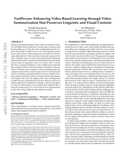 FastPerson: Enhancing Video Learning through Effective Video
  Summarization that Preserves Linguistic and Visual Contexts